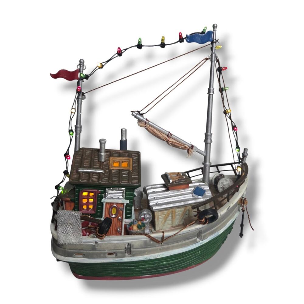 Vintage Lemax Village Collection Lighted Annibelle Trawler House Boat #44174 Box